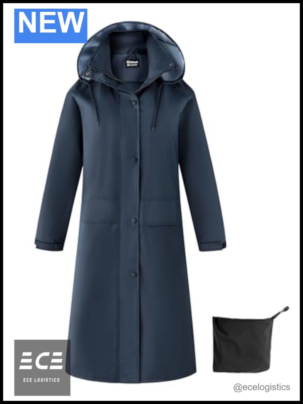 Long Waterproof Rain Jacket with Hood Full Length Lined Raincoat